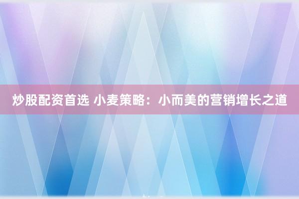 炒股配资首选 小麦策略：小而美的营销增长之道