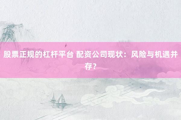 股票正规的杠杆平台 配资公司现状：风险与机遇并存？