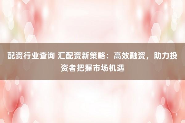 配资行业查询 汇配资新策略：高效融资，助力投资者把握市场机遇