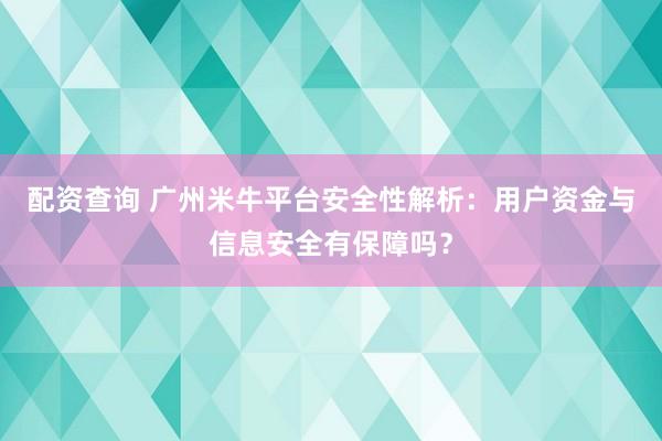 配资查询 广州米牛平台安全性解析：用户资金与信息安全有保障吗？