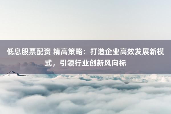 低息股票配资 精高策略：打造企业高效发展新模式，引领行业创新风向标