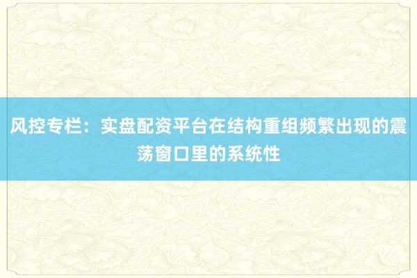 风控专栏：实盘配资平台在结构重组频繁出现的震荡窗口里的系统性